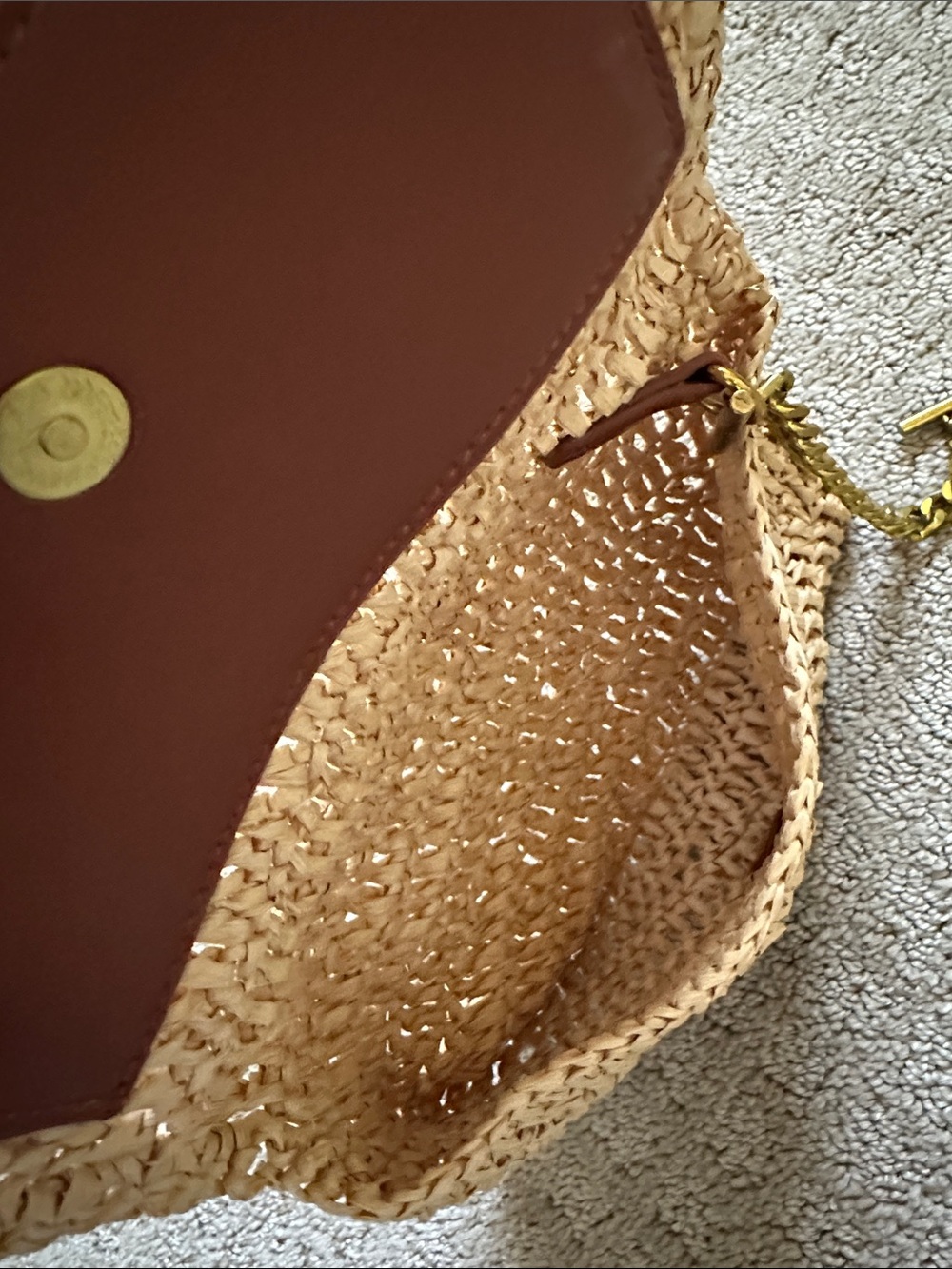 Saint Laurent Beige Straw Woven Clutch with Gold YSL Accent - Picture 3 of 4